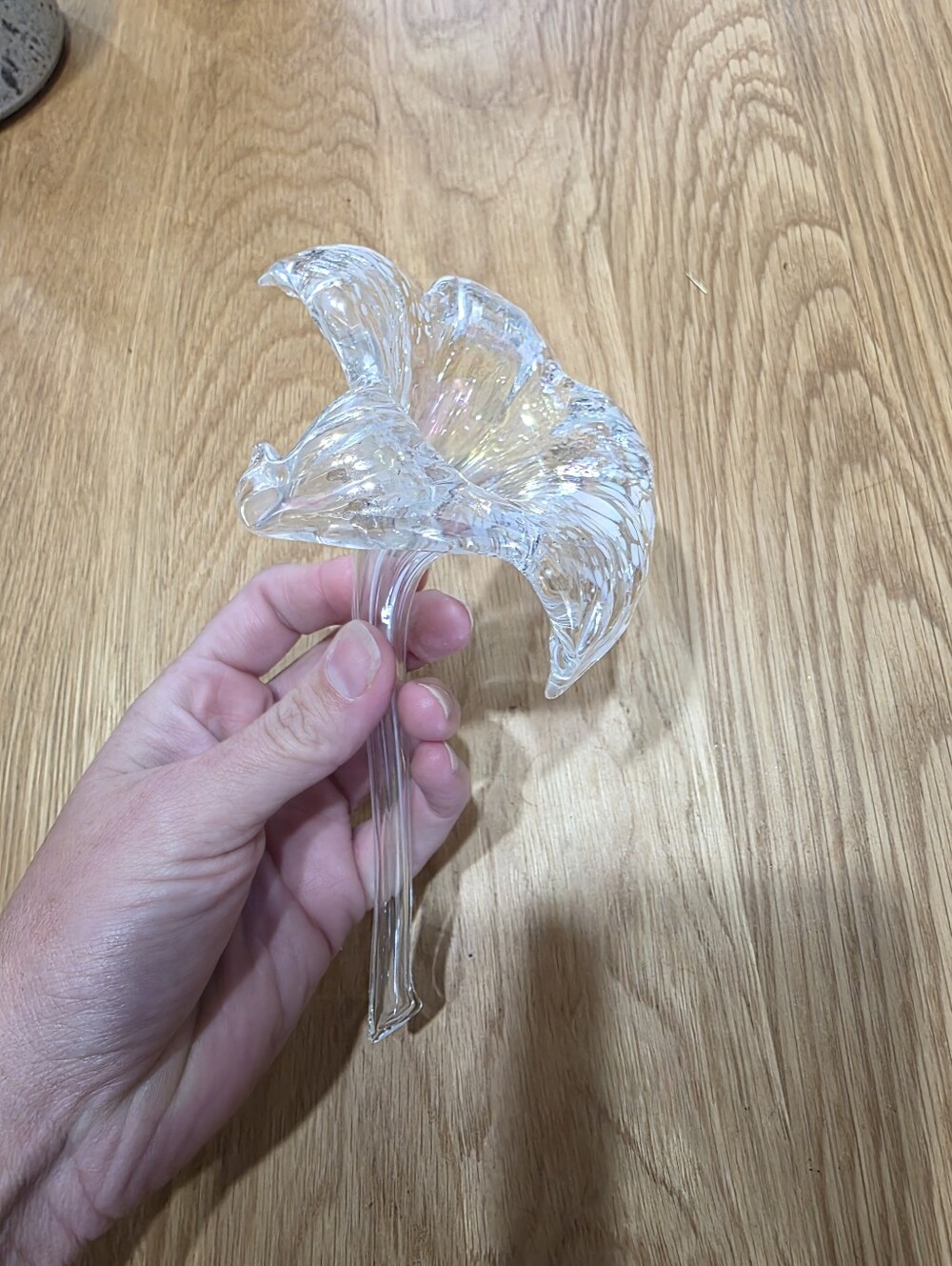 Clear Hand-Blown Glass Lily W/opalescent Sheen